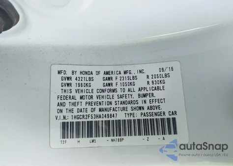 2017 Honda Accord Sport z USA, uszkodzony, nr VIN 1HGCR2F53HA049847